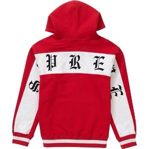 Supreme Old English Stripe Zip Up Red Hoodie Sweatshirt